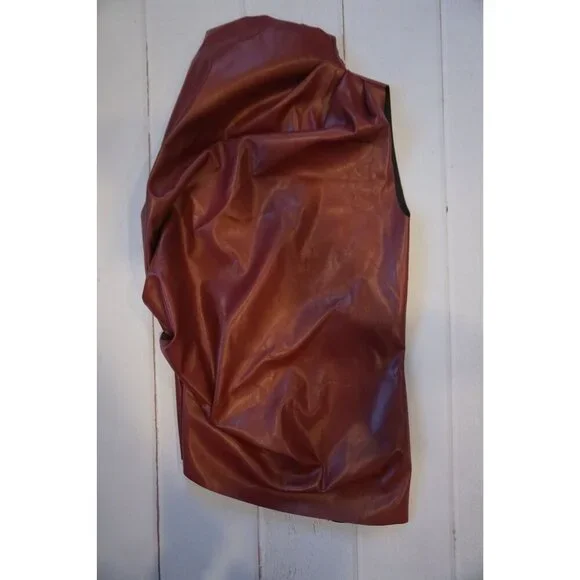 Faux Leather Pleated Sleeveless Asymmetrical Mock Neck Tank Top - Size M, NWT - Picture 3 of 7